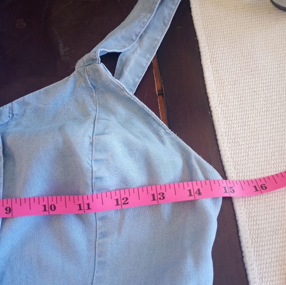 Japna Chambray Button Up Sweetheart Neckline Smocked Back Cottagecore Midi Dress - Picture 8 of 9